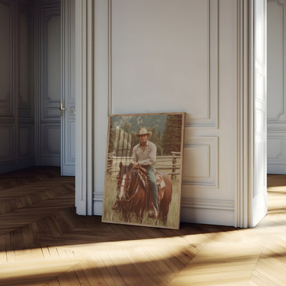 Cowboy on Horseback Mountain Poster