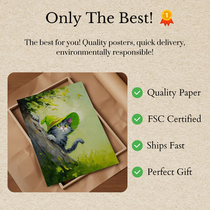Playful Cat in Green Poster
