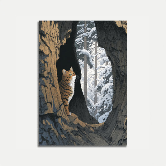 Tabby Cat in Winter Forest Poster