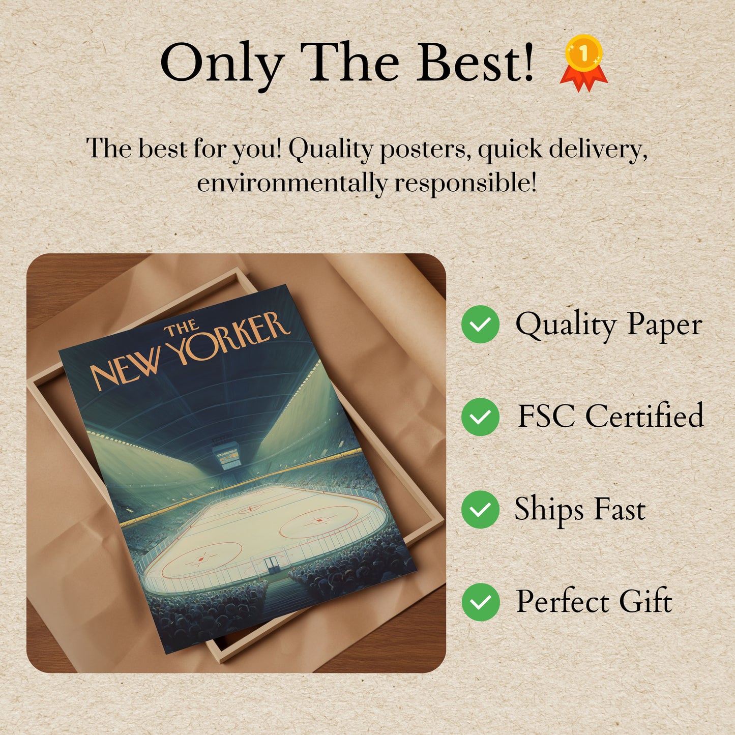 Vintage Hockey Arena New Yorker Poster