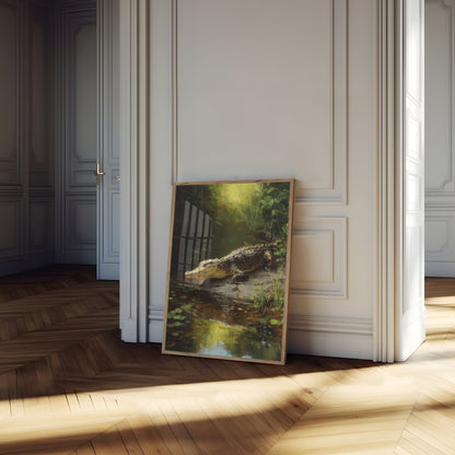 Póster de humedales de caimanes iluminados por el sol