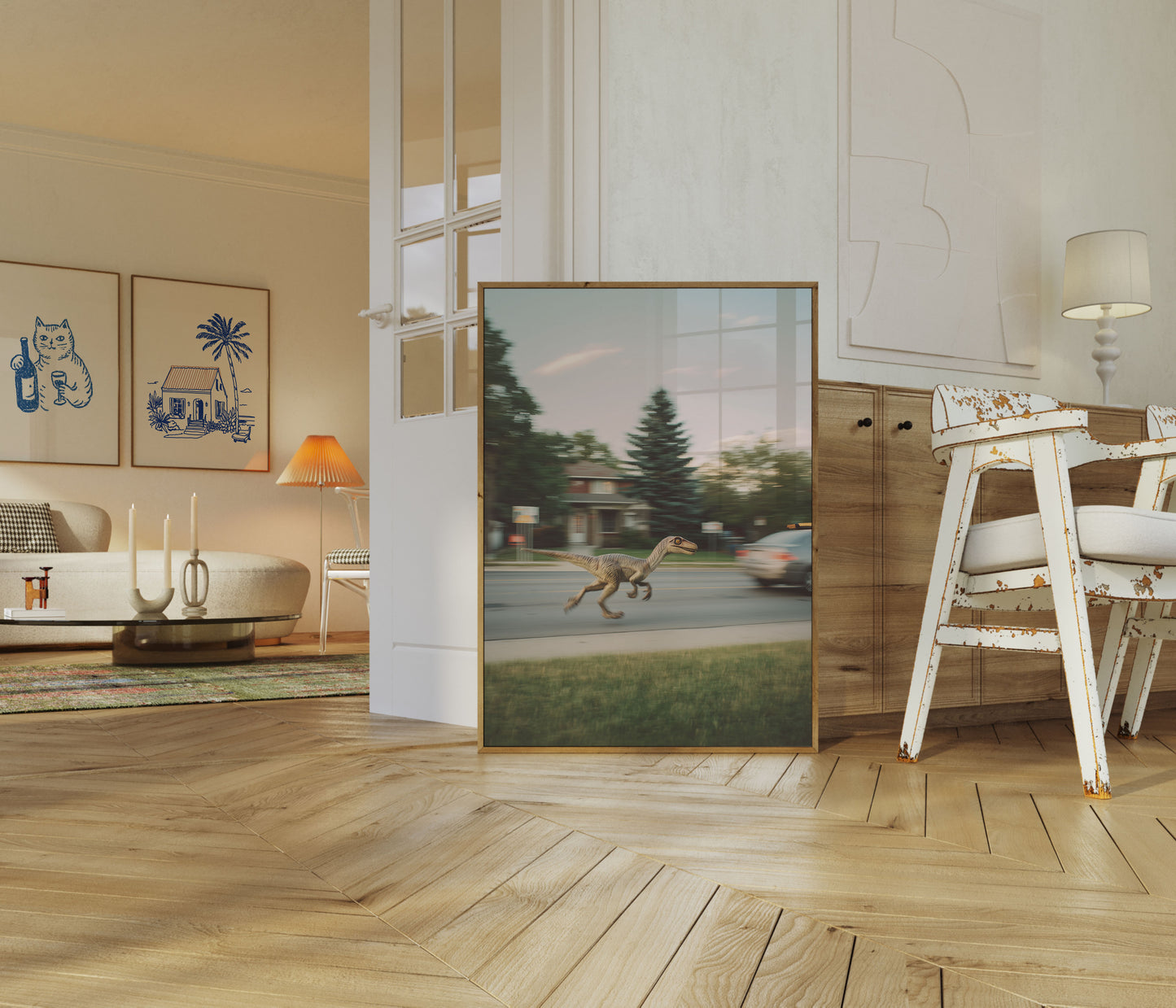 Suburban Velociraptor Street Poster