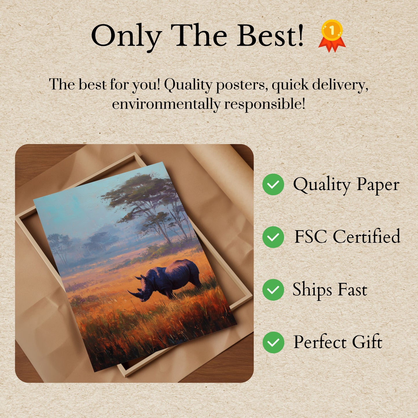 Serene Rhino African Savanna Poster