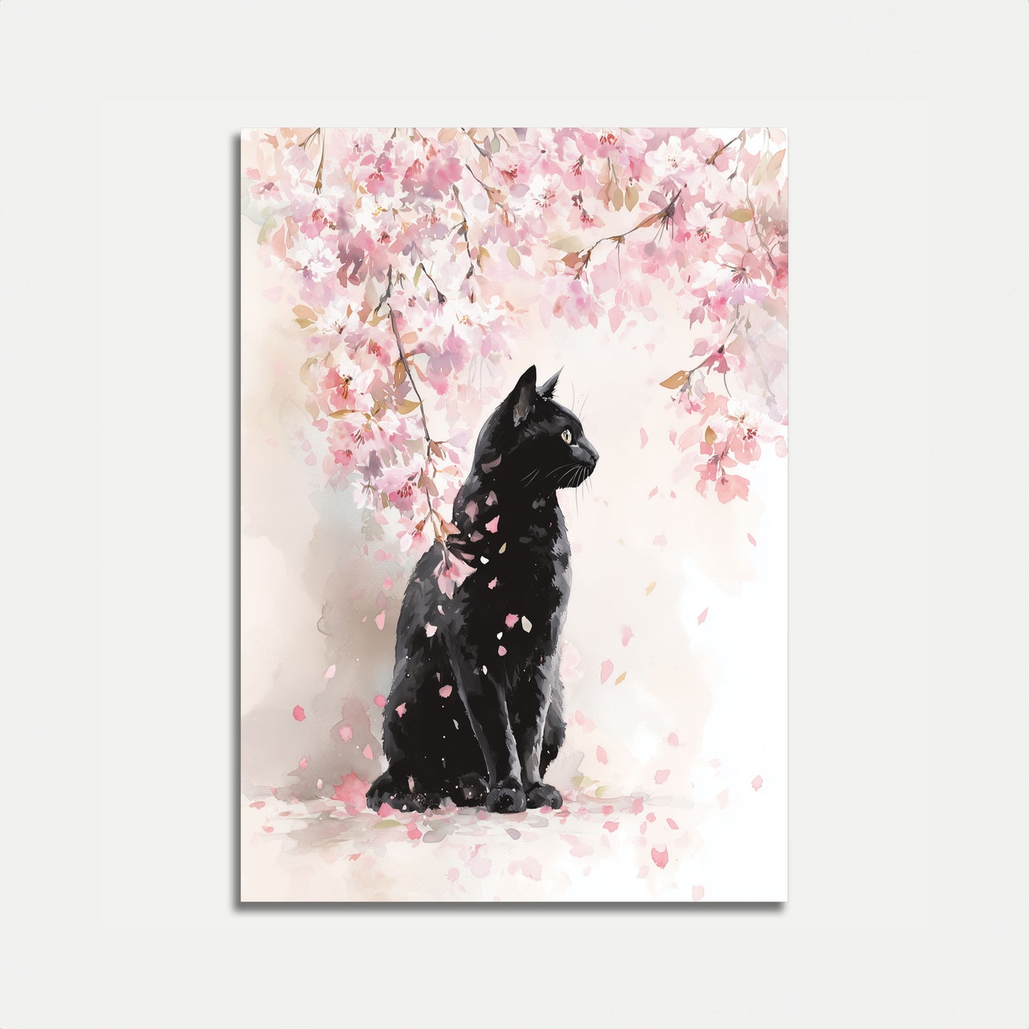 Sort kat under kirsebærblomster plakat