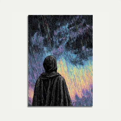 Figura Solitaria en la Lluvia Póster