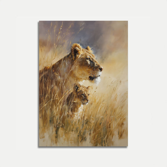 Plakat Lwica i Młode Lwo na Łące