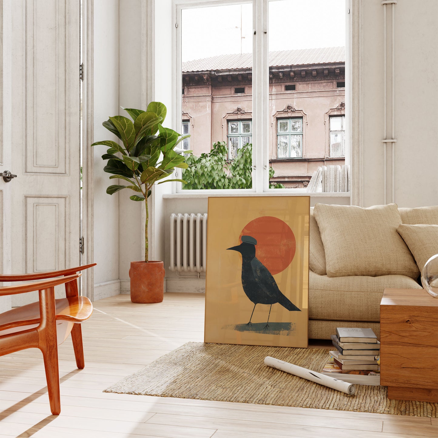 Minimalist Bird with Red Sun Poster