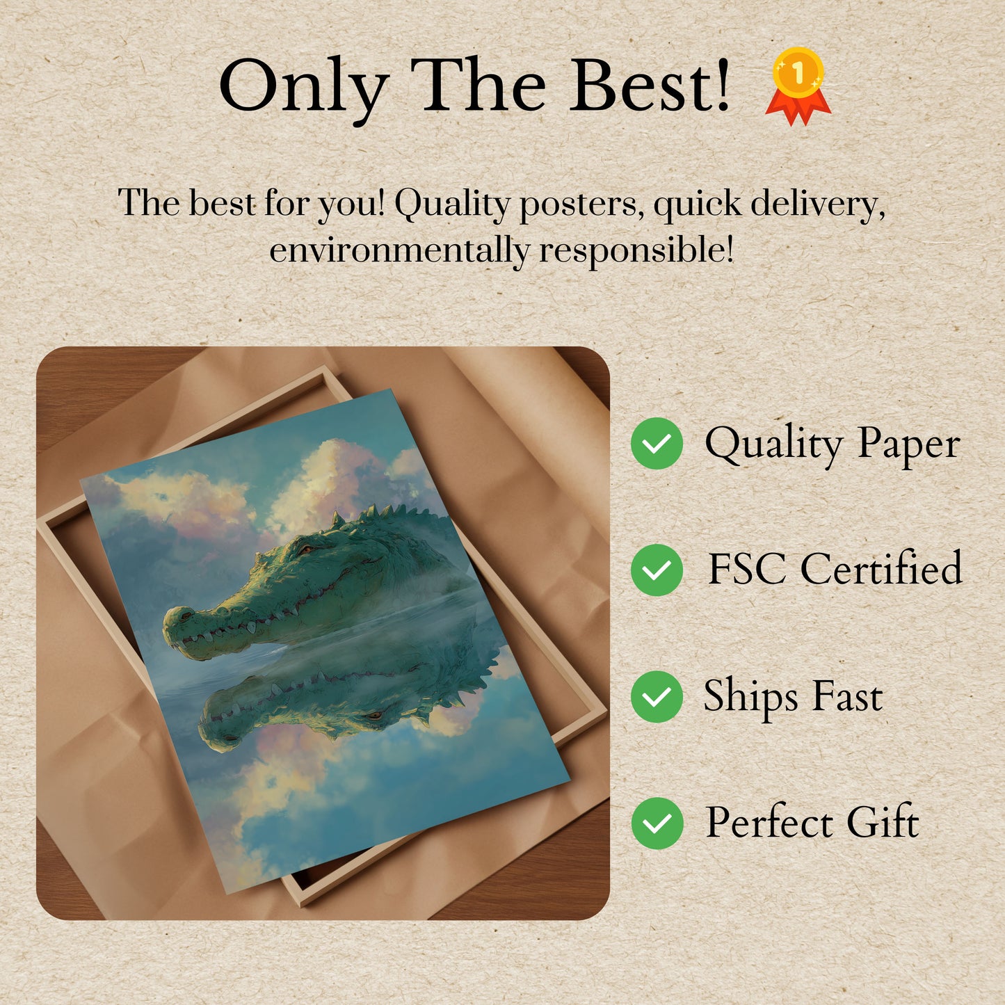 Póster de paisaje onírico de cocodrilo reflexivo