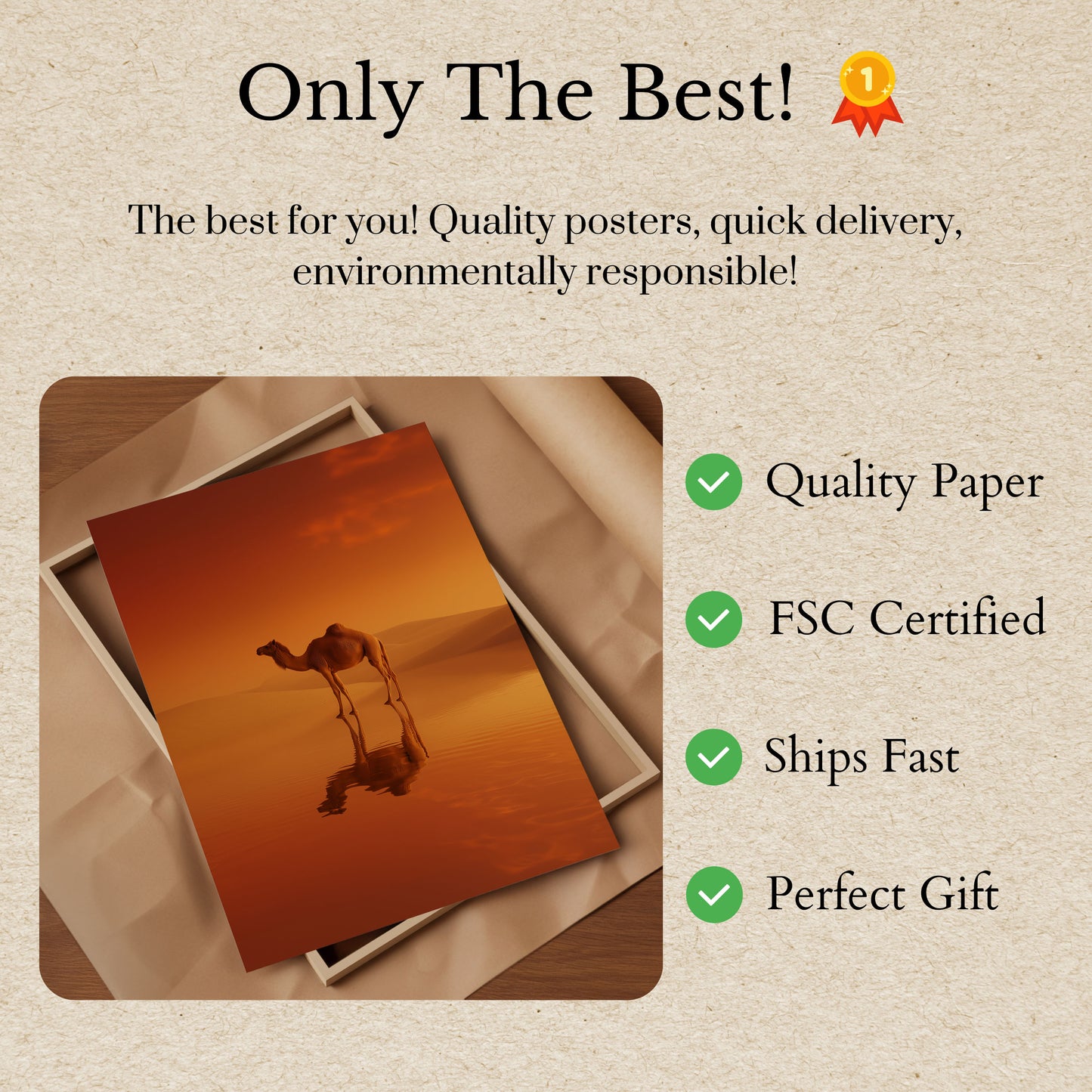 Desert Camel Golden Reflection Poster