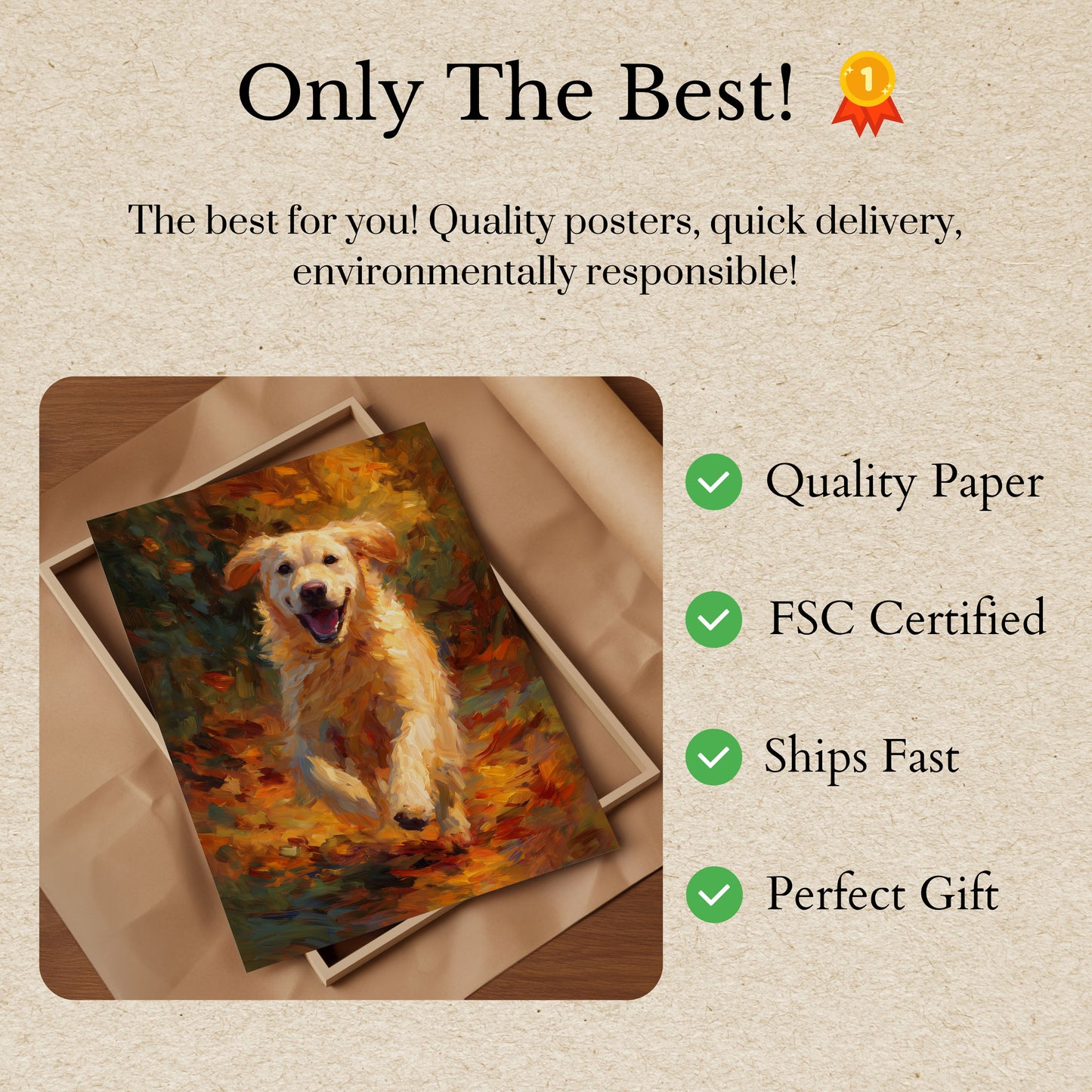 Happy Golden Retriever Autumn Poster