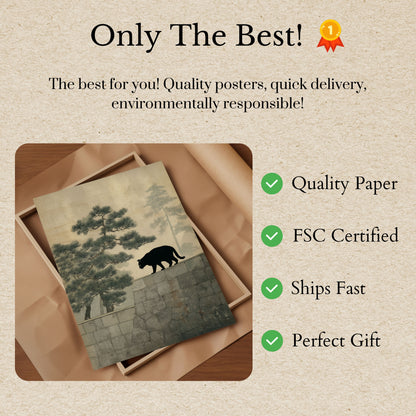 Black Cat on Stone Wall Poster
