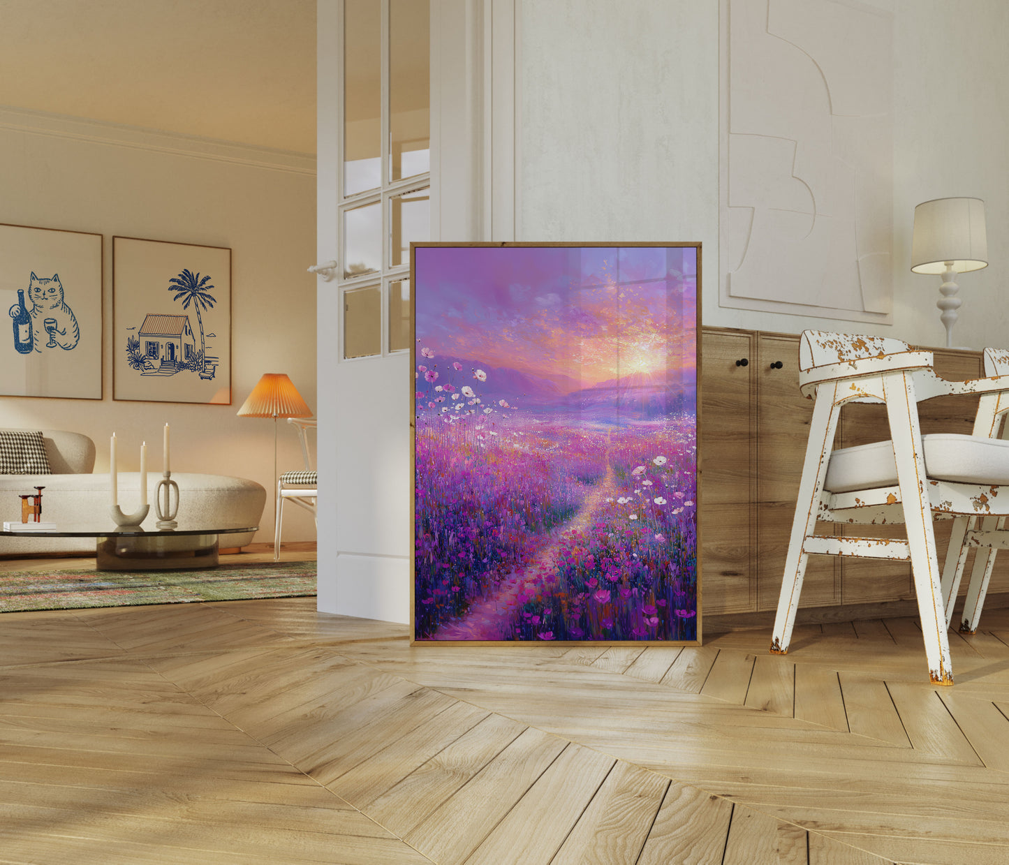Lavender Sunset Flower Meadow Poster