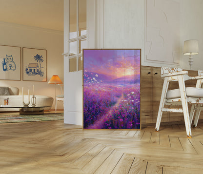 Lavender Sunset Flower Meadow Poster