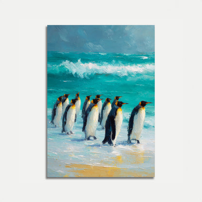 Pingviner som vader i turkis vand plakat