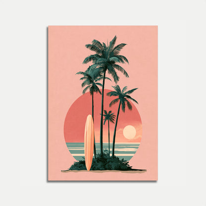 Póster Paraíso de surf al atardecer