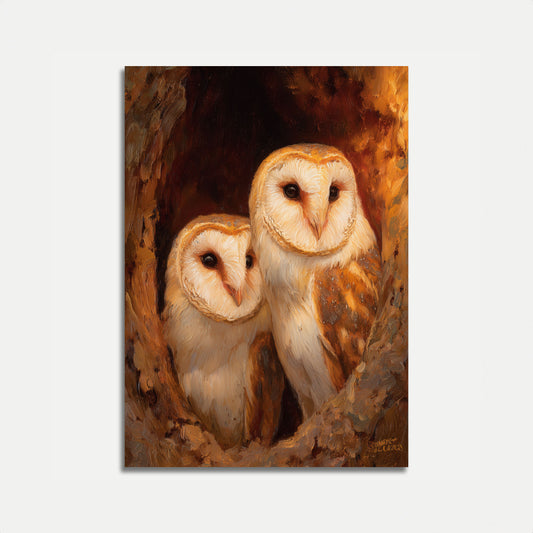 Affiche des Chouettes Effraies à la Lumière Chaude