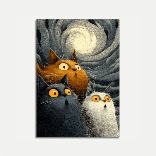 Drei Katzen unter sternenklarer Nacht Poster