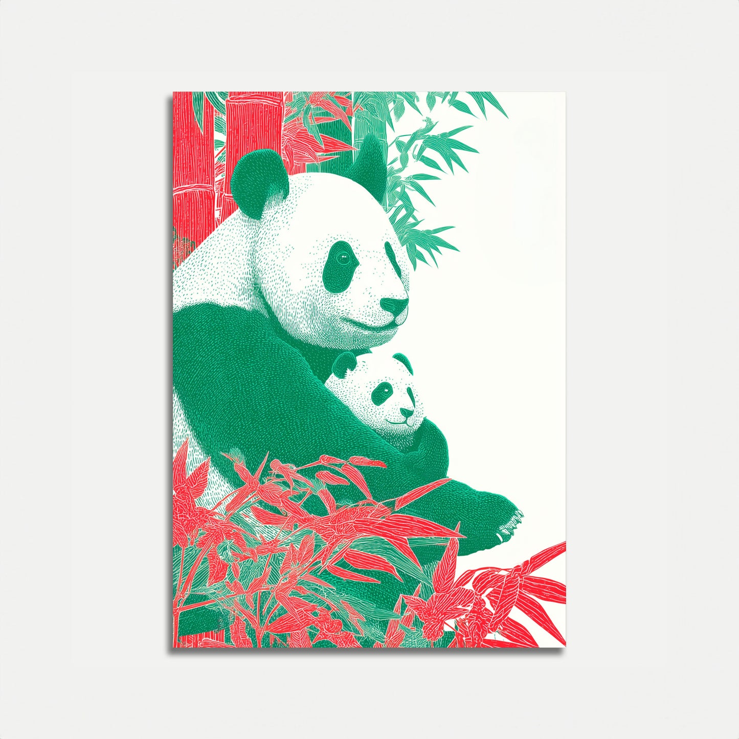 Panda Family Bamboo Grove Poster