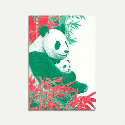 Panda Family Bamboo Grove Poster