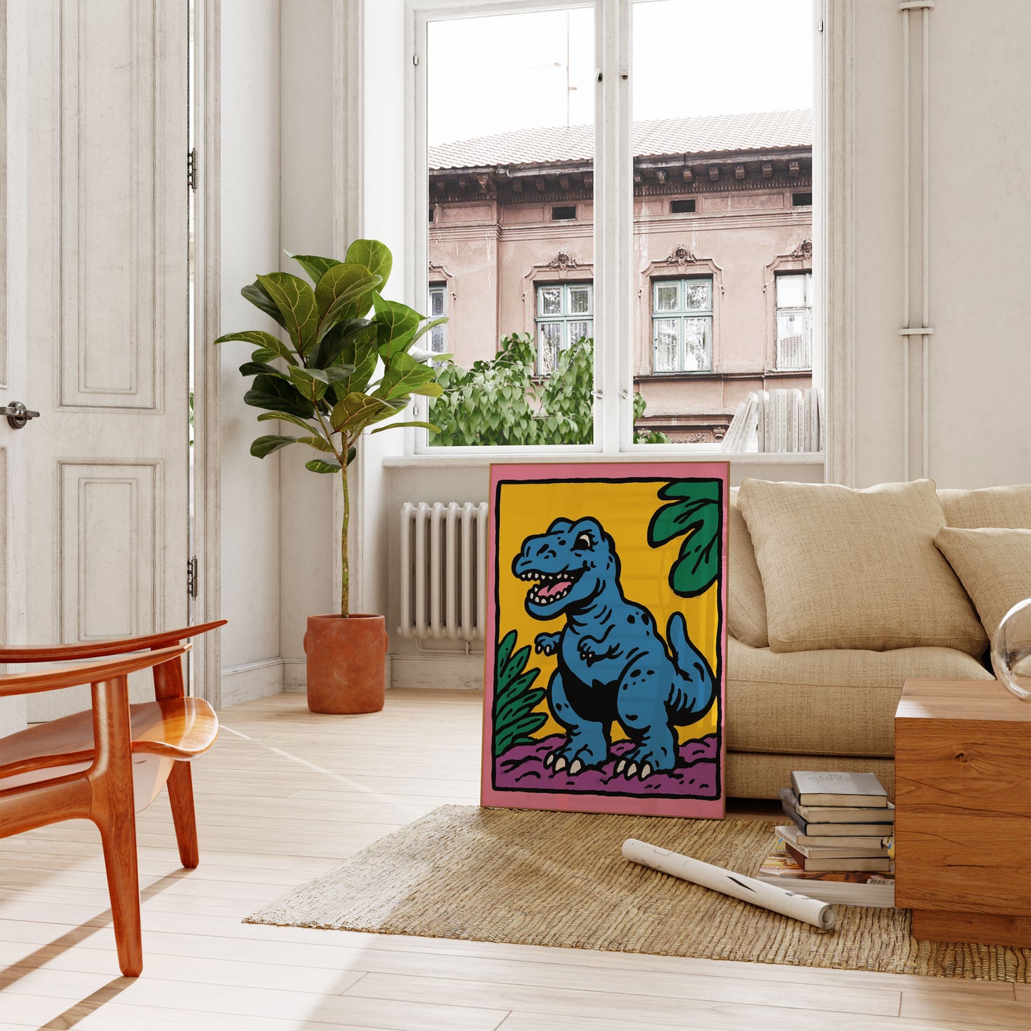 Cheerful Blue T-Rex Dinosaur Poster