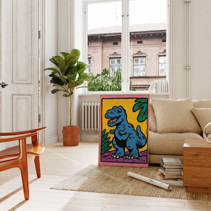 Cheerful Blue T-Rex Dinosaur Poster