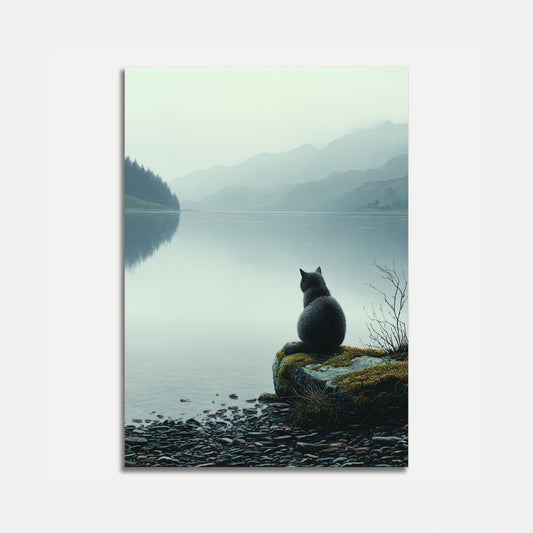 Black Cat Lakeside Contemplation Poster