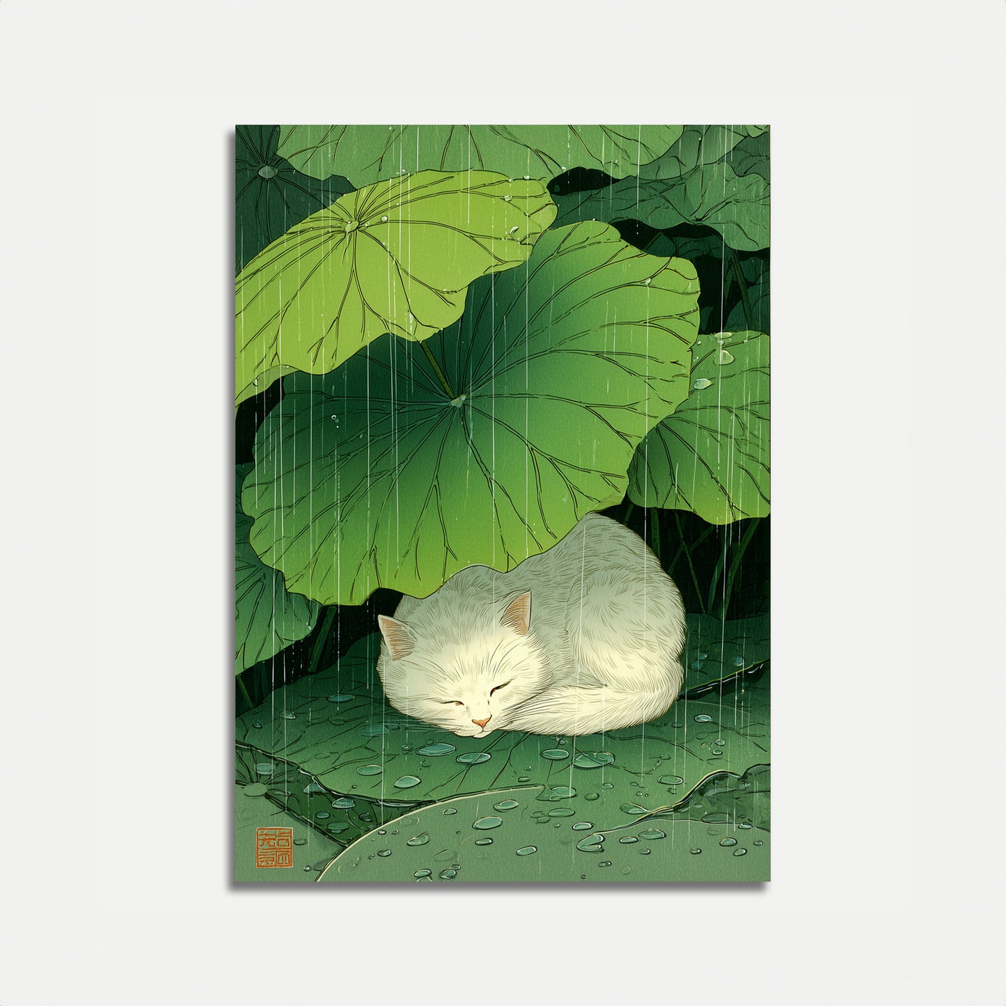 Witte Kat in Regen Poster