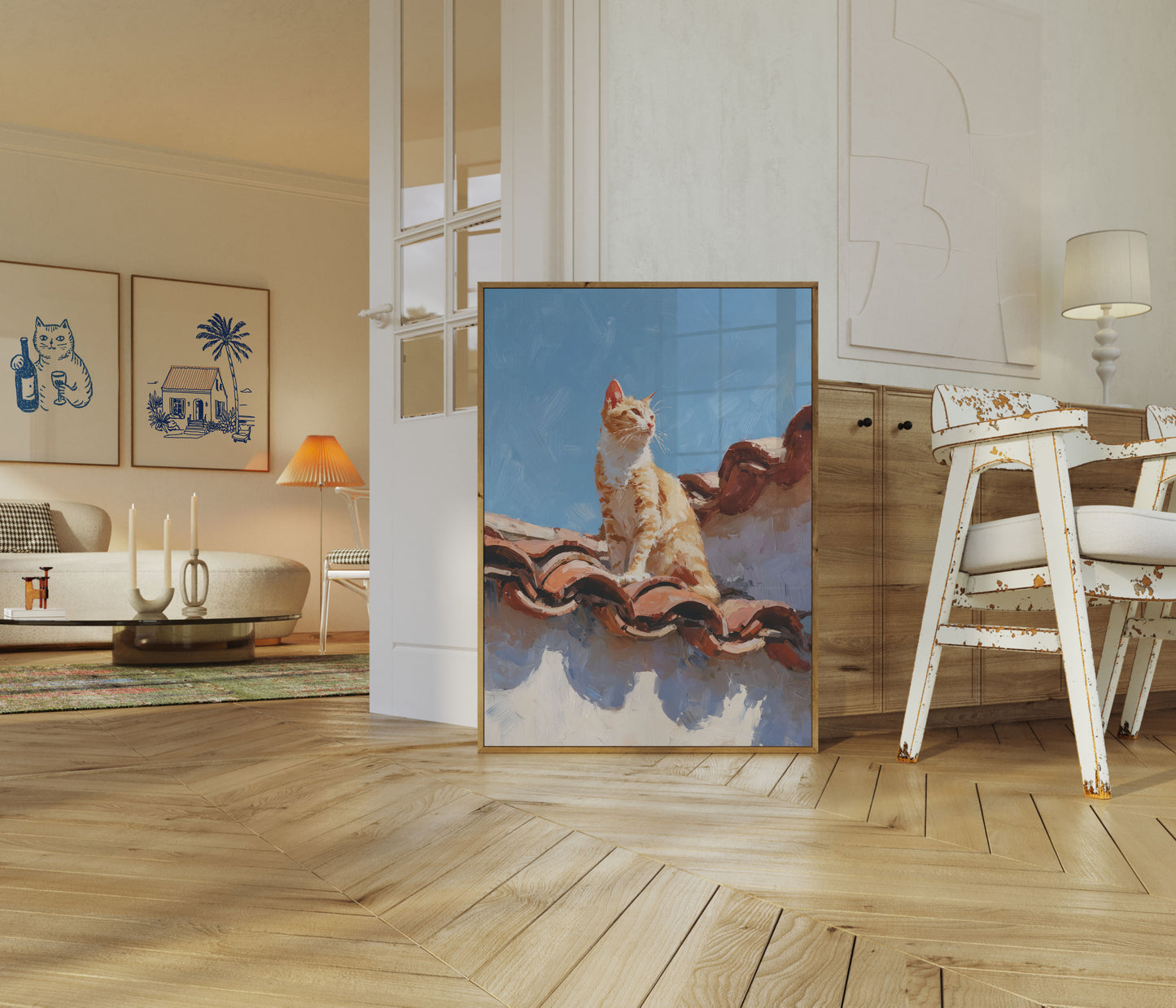 Orange Kat på Taget Plakat