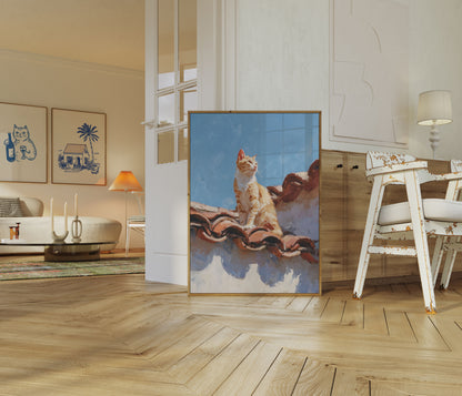 Orange Kat på Taget Plakat