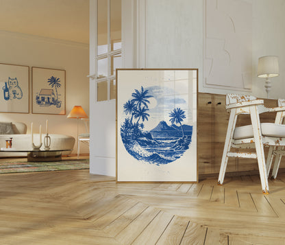 Tropical Blue Wave Surfing Poster