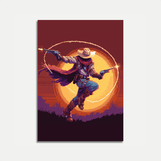 Sonnenuntergangs-Cowboy-Revolverheld Poster