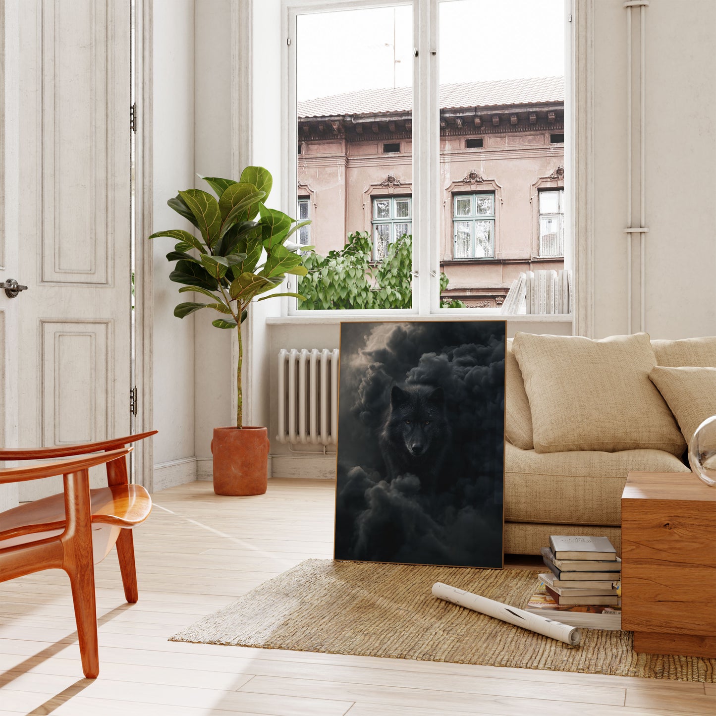 Dark Wolf in Stormy Clouds Poster