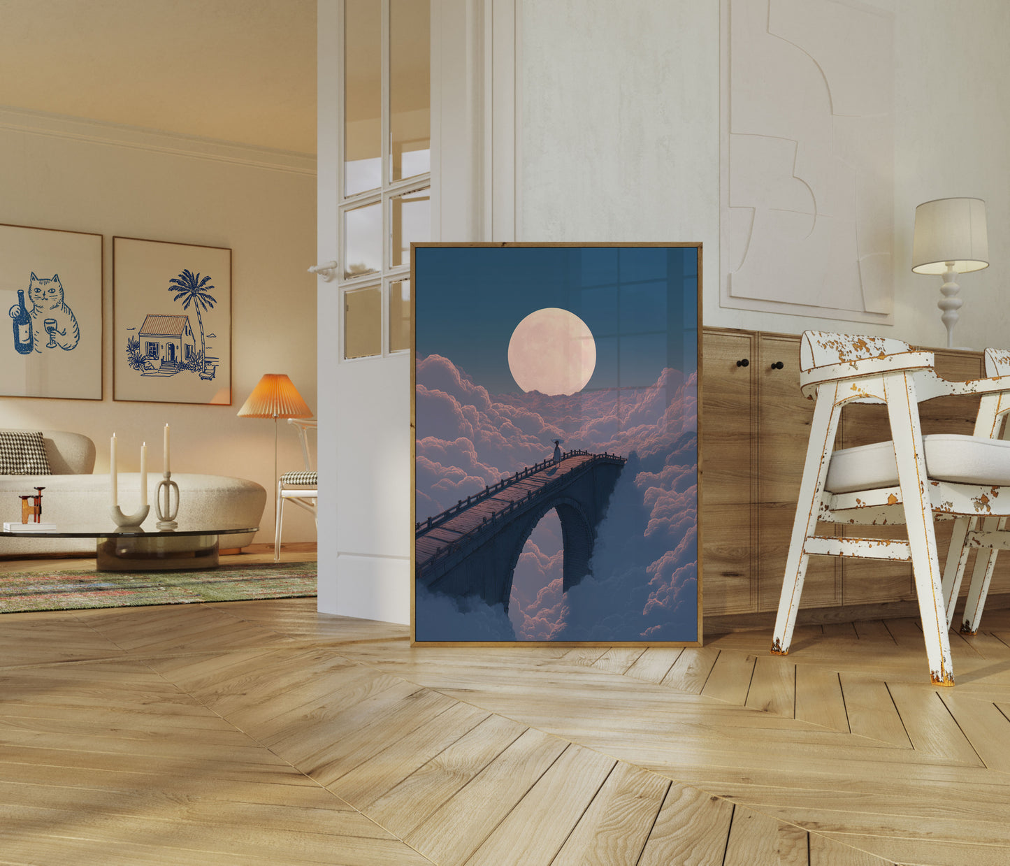Moonlit Clouds Bridge Poster