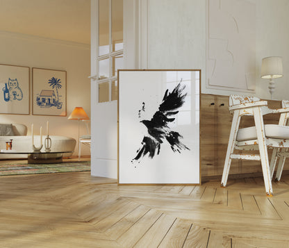 Dynamisk Sort Fugl Blæk Plakat