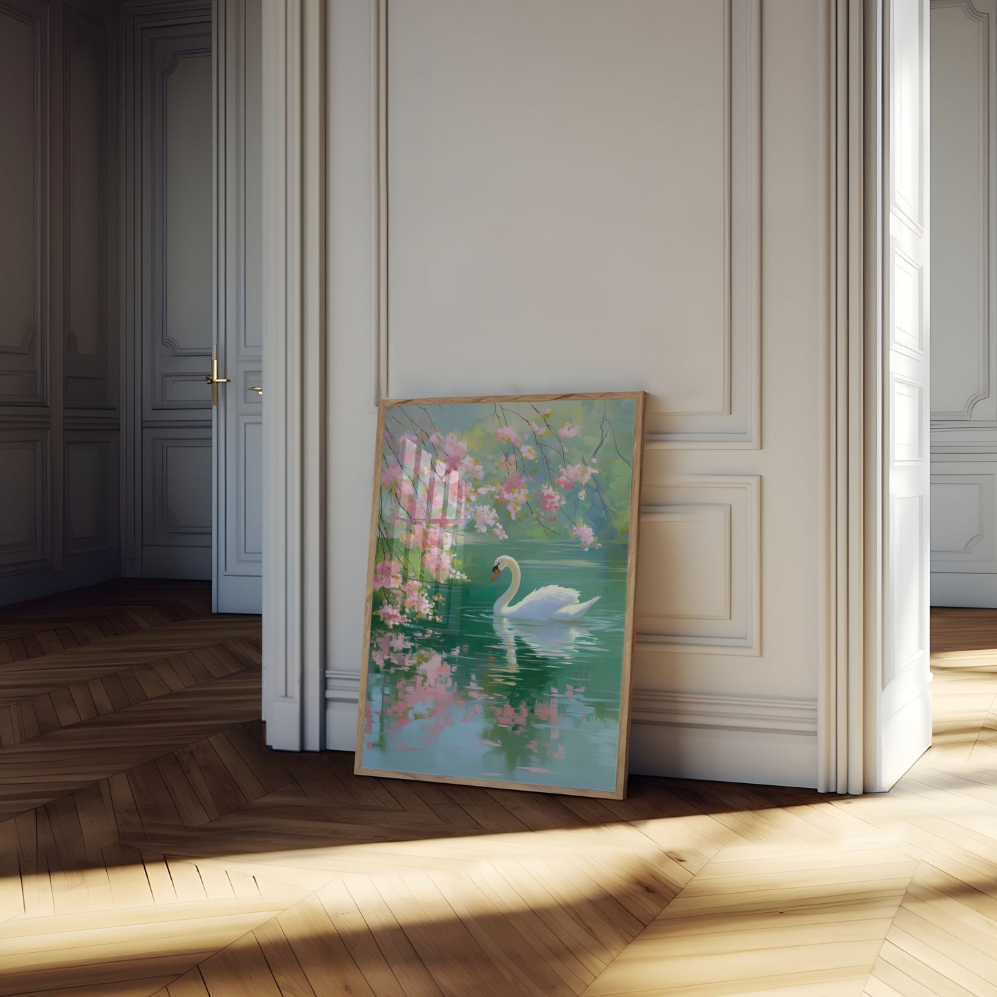 Elegant Swan Cherry Blossom Poster