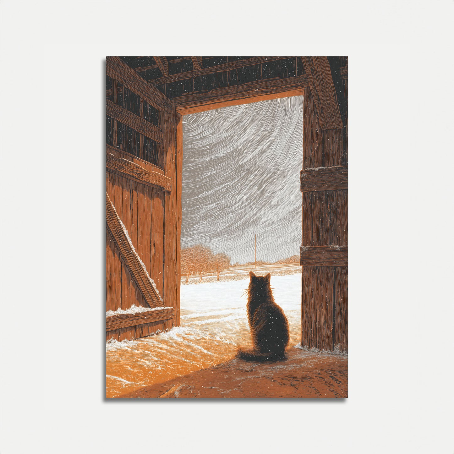 Affiche Chat Noir Grange Hivernale
