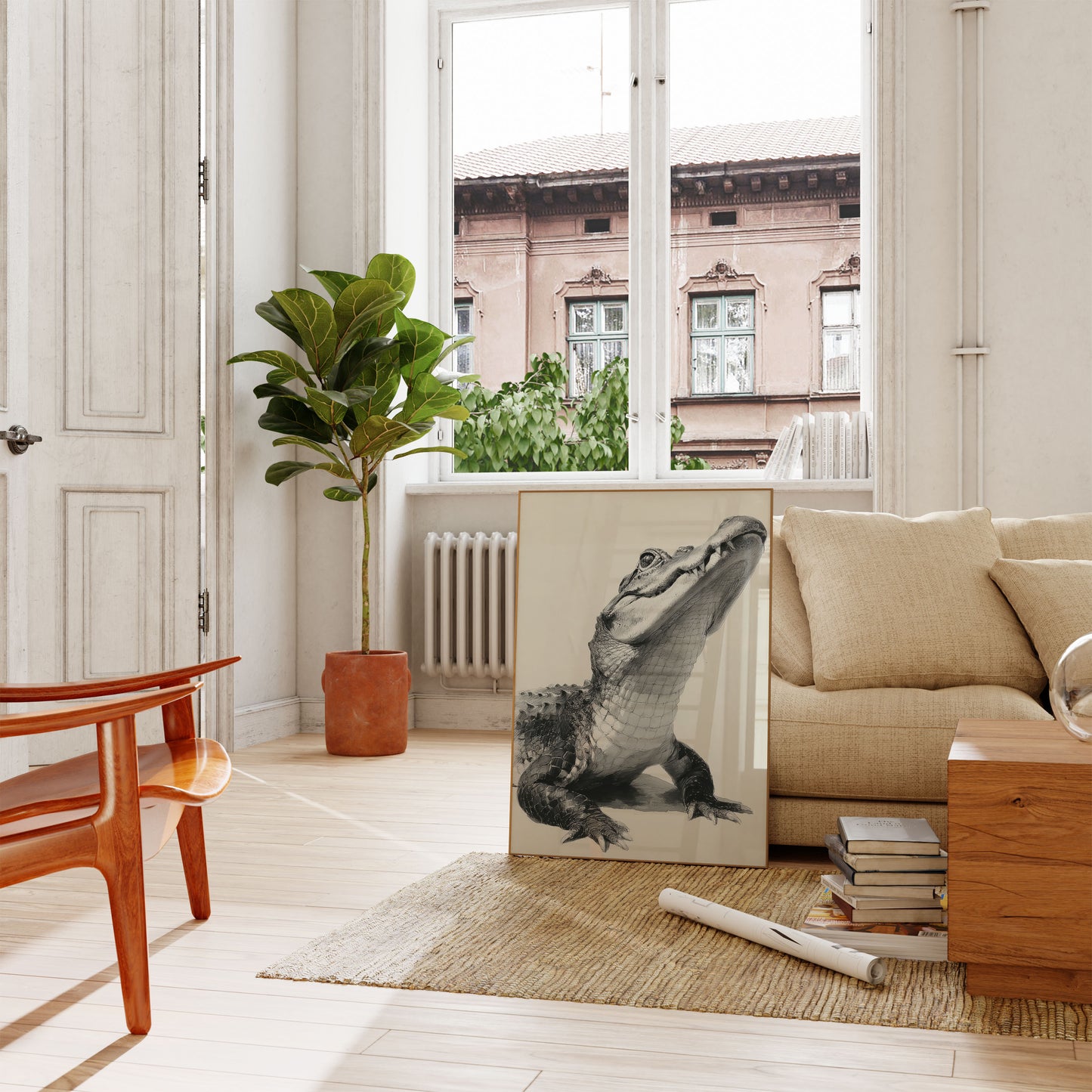 Póster con boceto de cocodrilo feroz