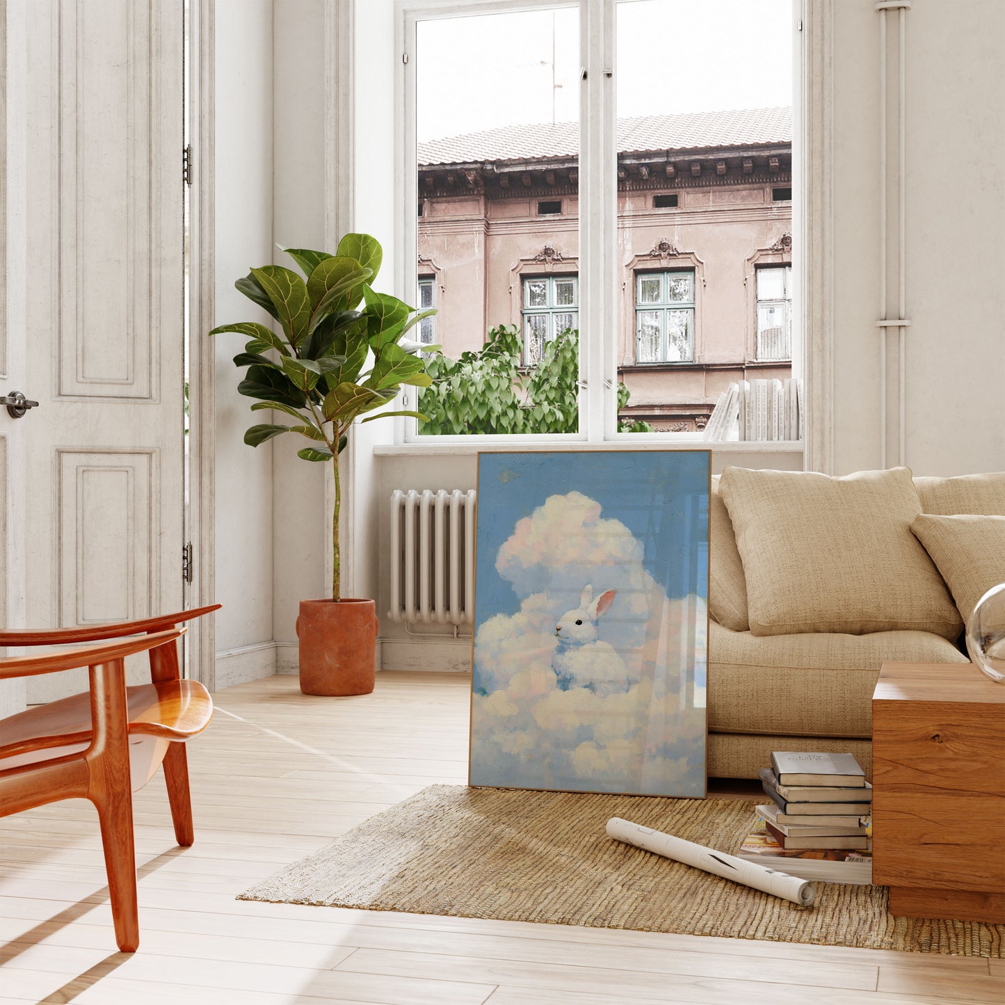 White Rabbit in the Clouds Poster