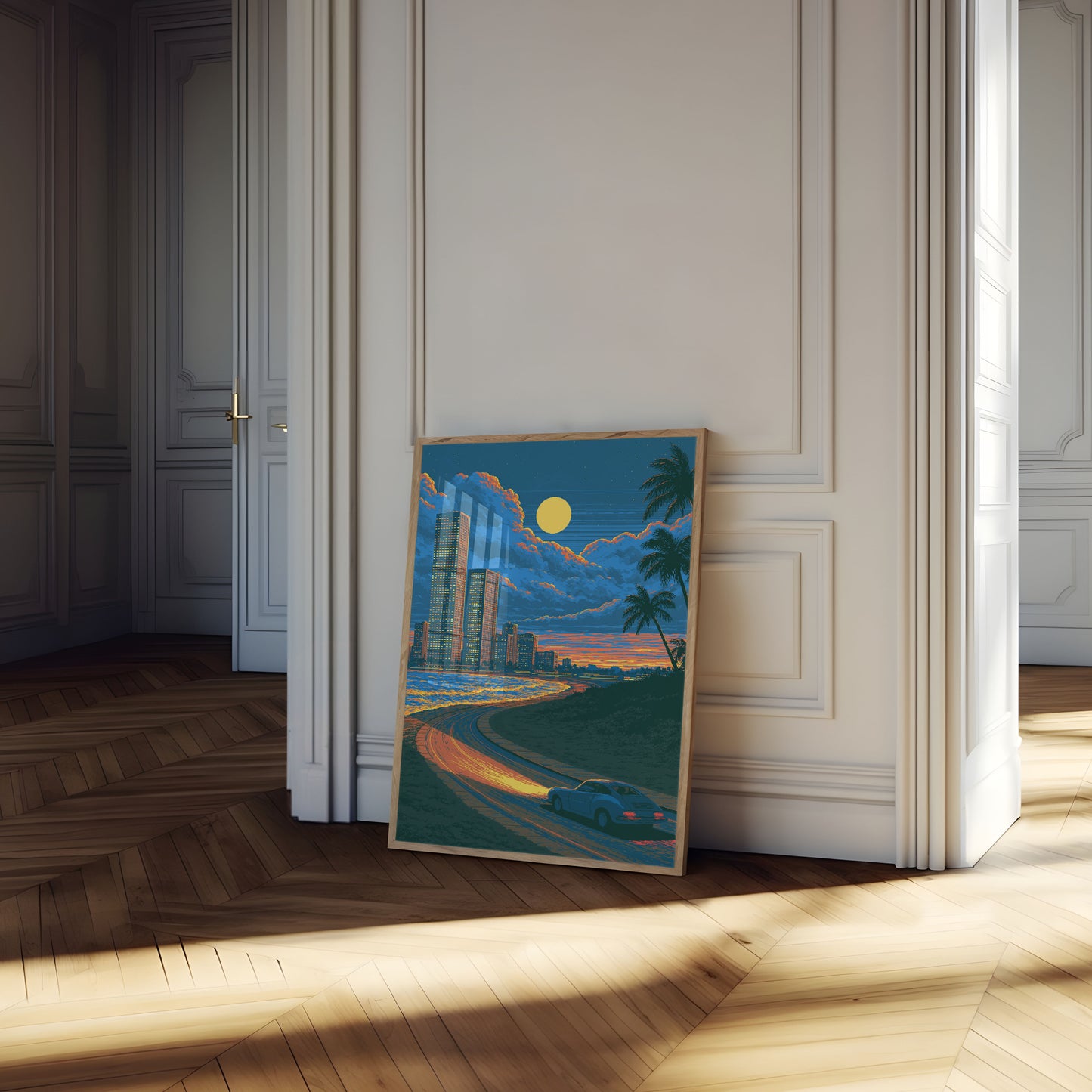 Neon Sunset Beach Drive Poster