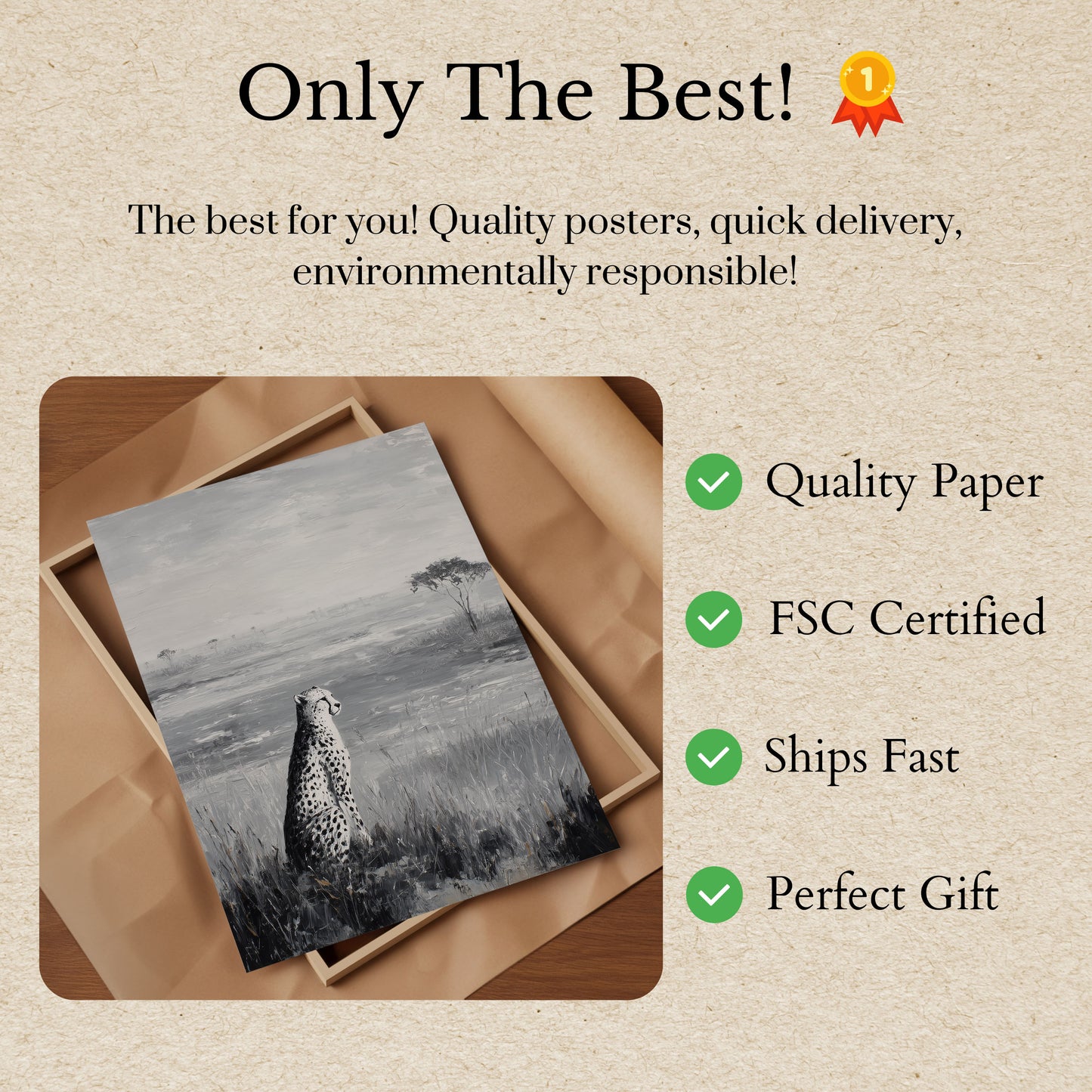 Monochrome Cheetah Wilderness Poster