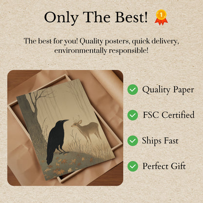 Raven and Deer Forest Poster