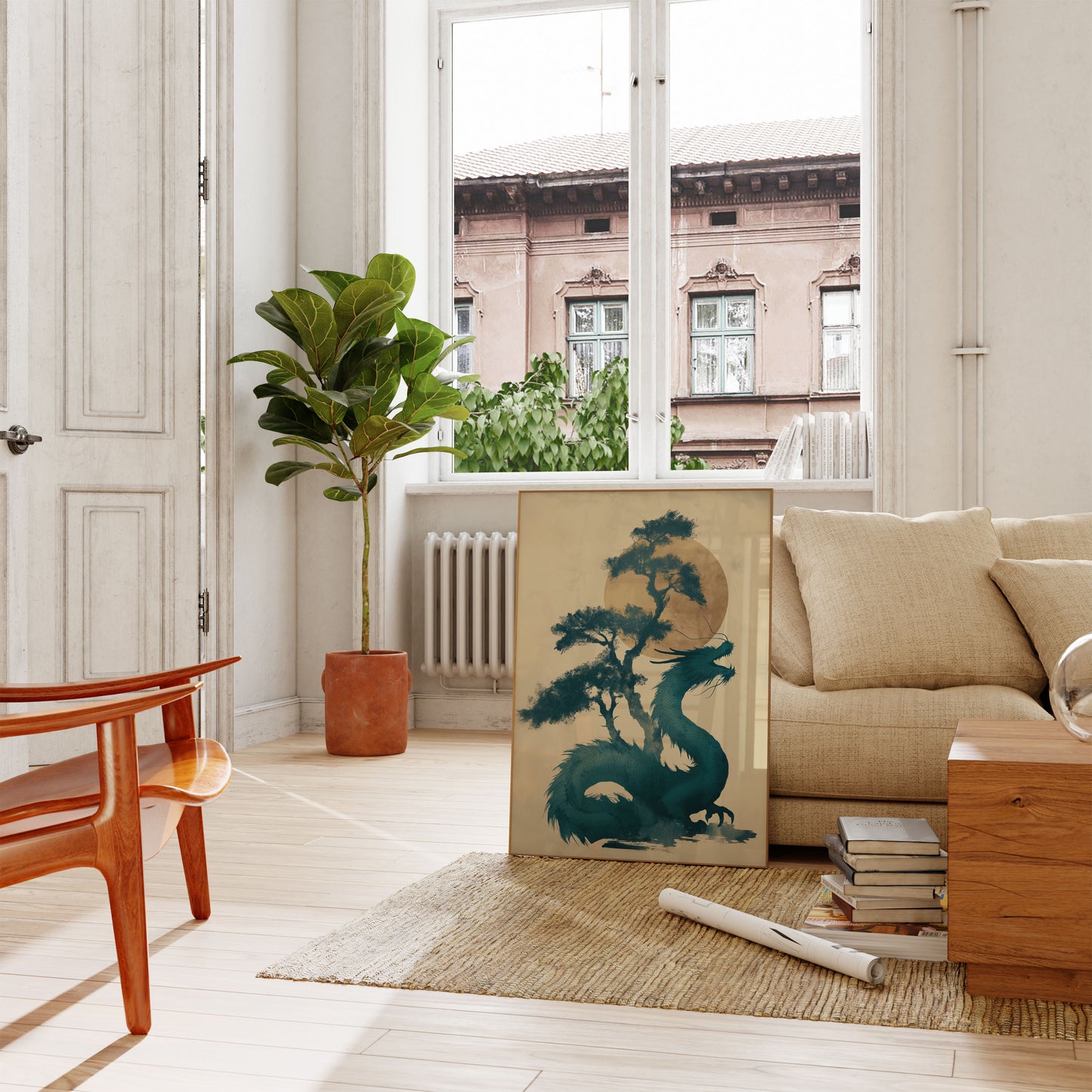 Póster de silueta de drago místico