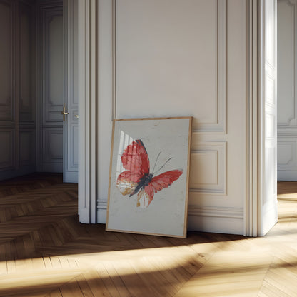 Póster de acuarela de mariposa roja