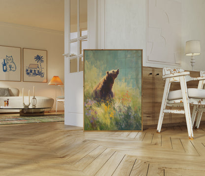 Affiche Ours dans une Prairie de Fleurs Sauvages