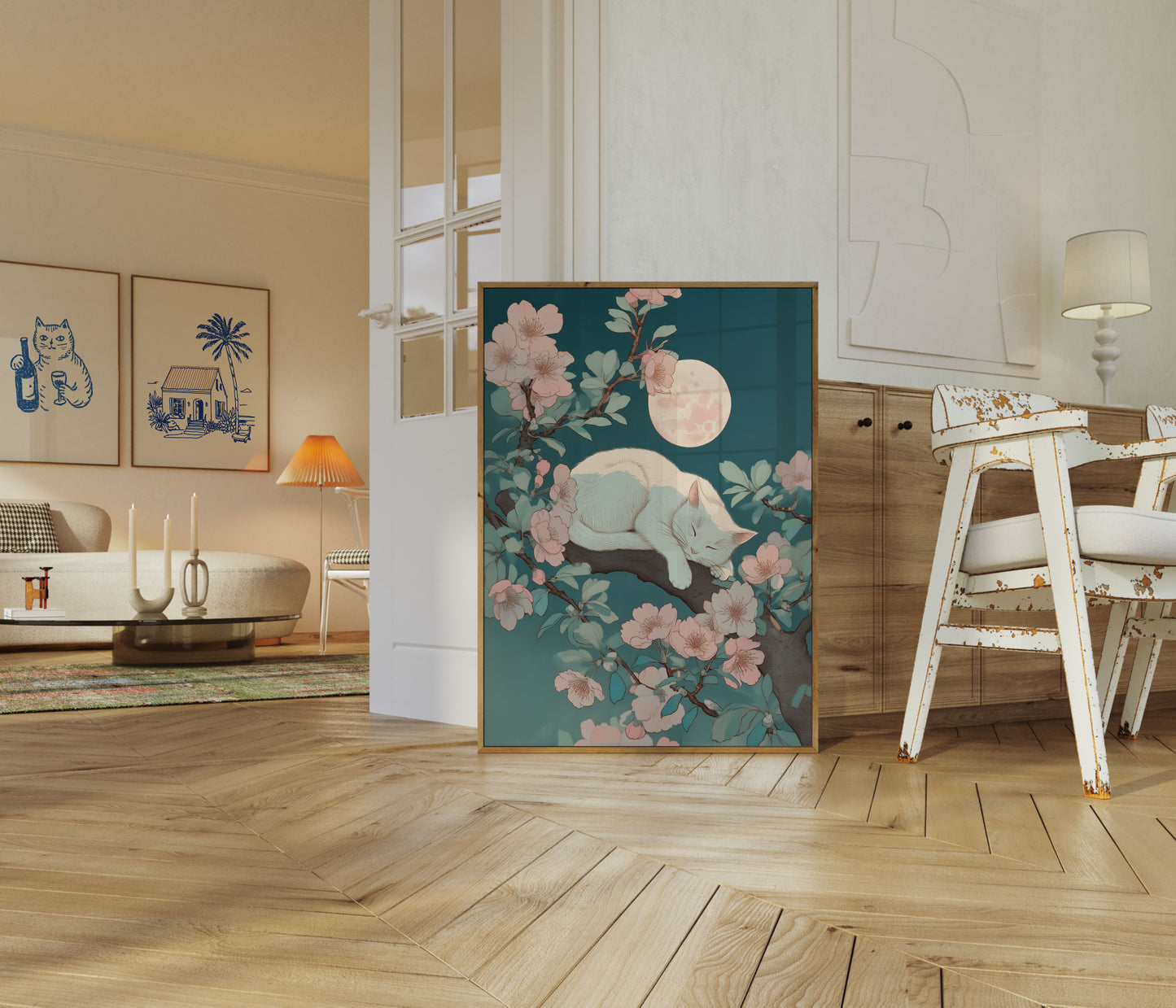 Pôster de Gato Dormindo sob Luar