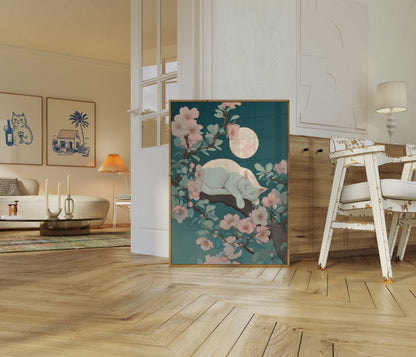 Pôster de Gato Dormindo sob Luar