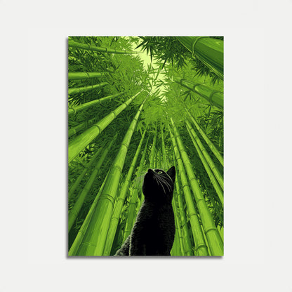 Affiche Chat Noir dans une Forêt de Bambou