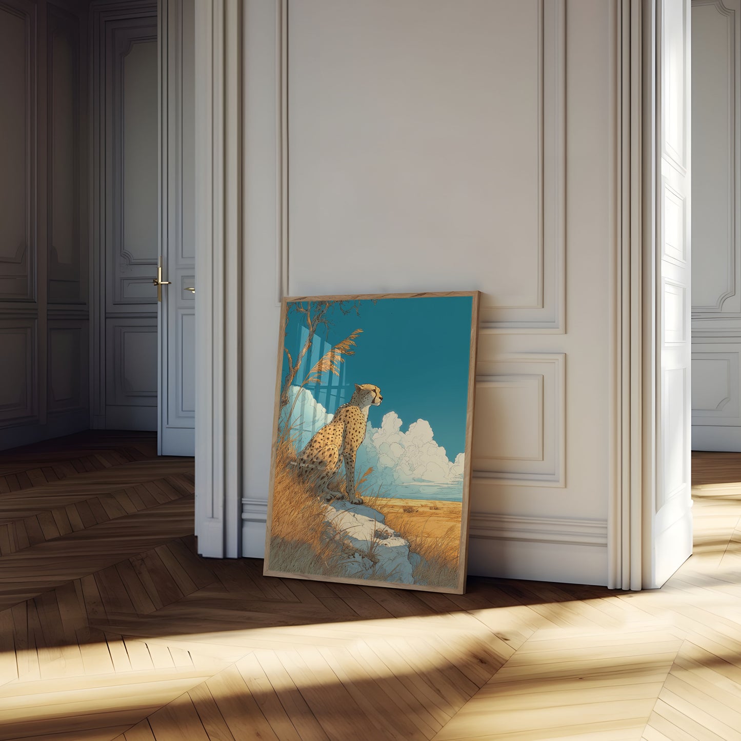 Póster de la majestuosa sabana del guepardo