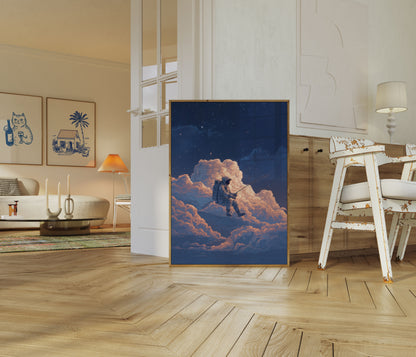 Starry Night Fishing Astronaut Poster