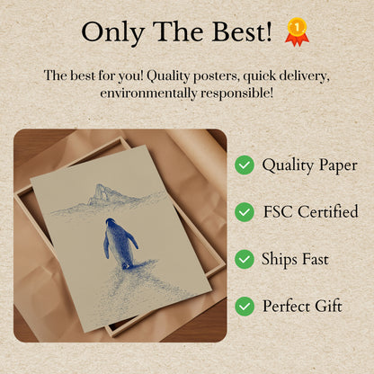 Lone Penguin Mountain Journey Poster